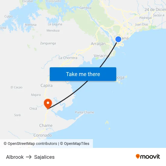 Albrook to Sajalices map