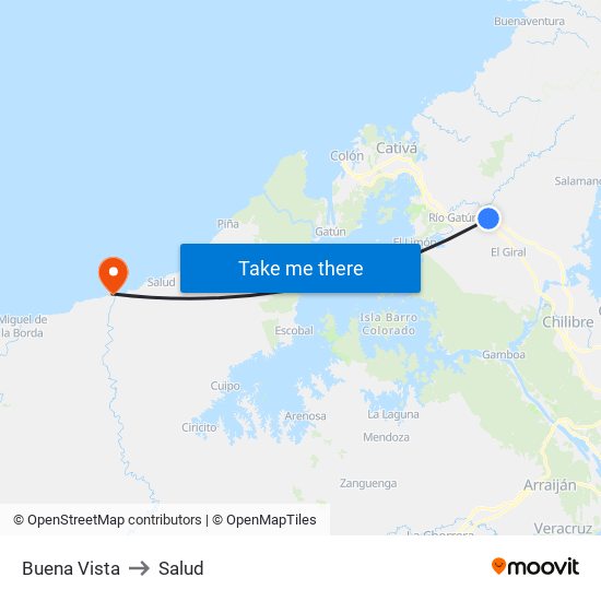 Buena Vista to Salud map