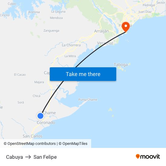 Cabuya to San Felipe map