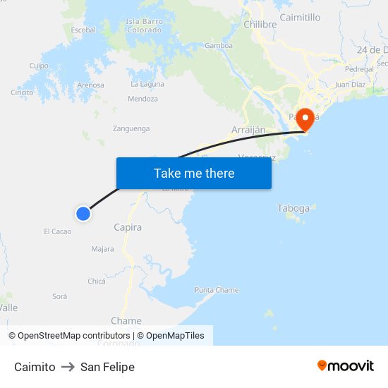 Caimito to San Felipe map