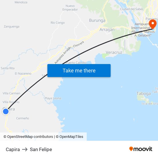 Capira to San Felipe map