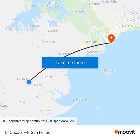 El Cacao to San Felipe map