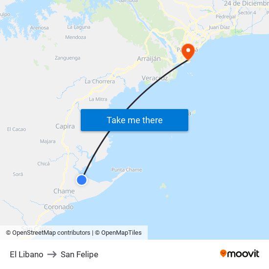El Libano to San Felipe map