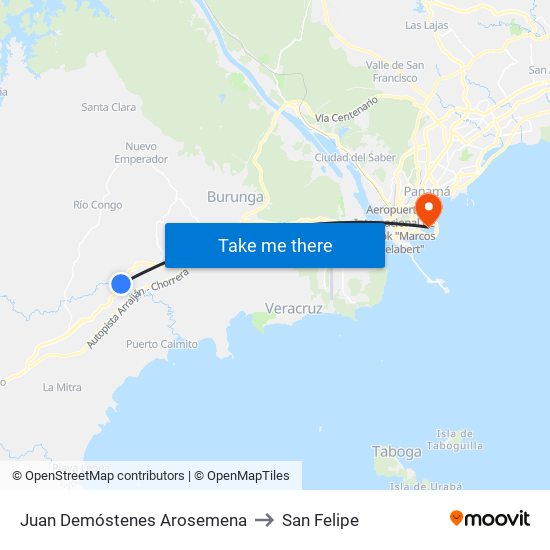 Juan Demóstenes Arosemena to San Felipe map