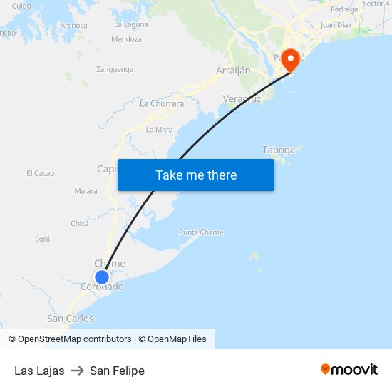 Las Lajas to San Felipe map