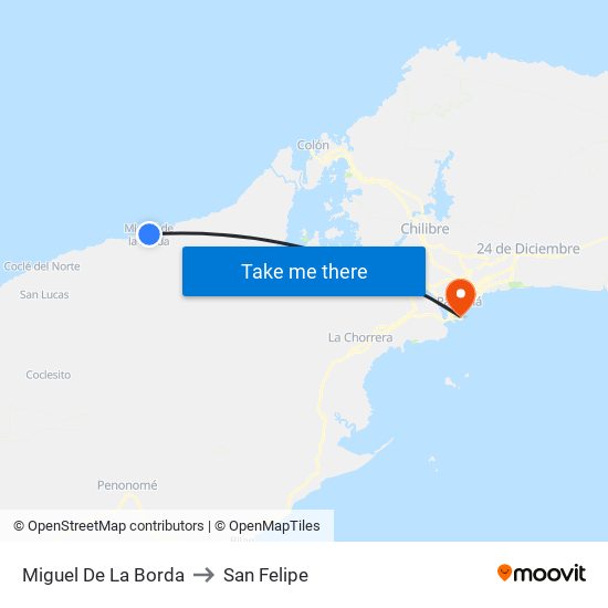 Miguel De La Borda to San Felipe map