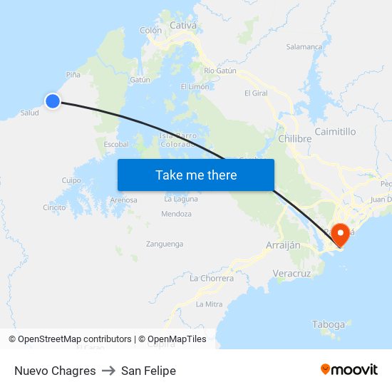 Nuevo Chagres to San Felipe map