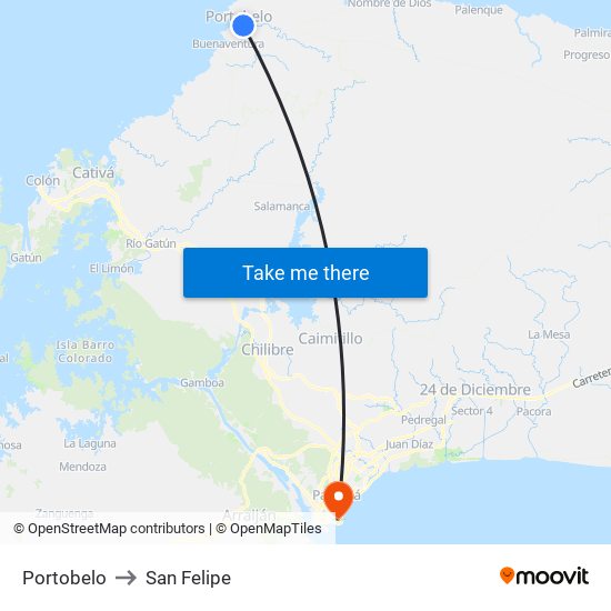 Portobelo to San Felipe map