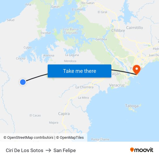 Cirí De Los Sotos to San Felipe map