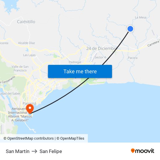 San Martín to San Felipe map