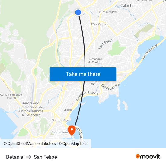 Betania to San Felipe map