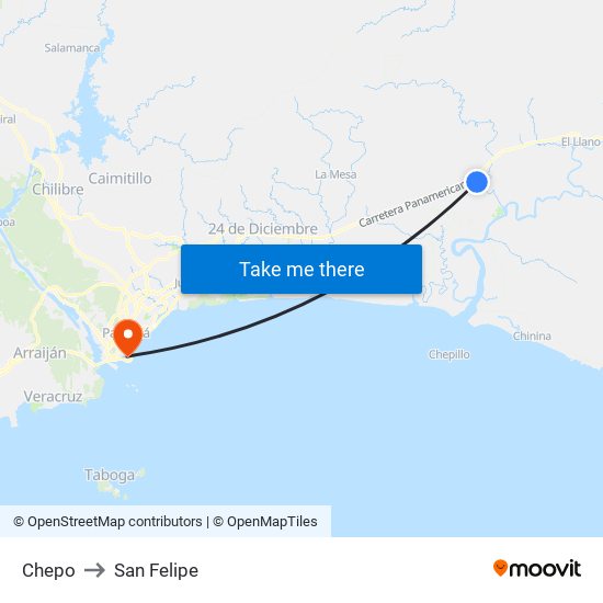 Chepo to San Felipe map