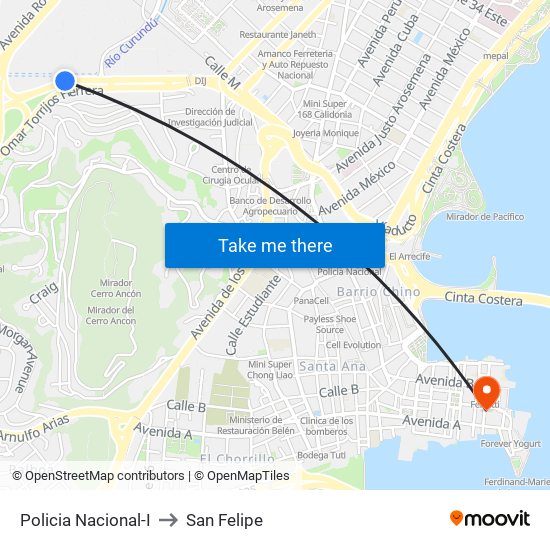 Policia Nacional-I to San Felipe map