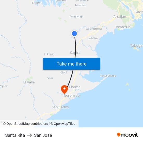 Santa Rita to San José map