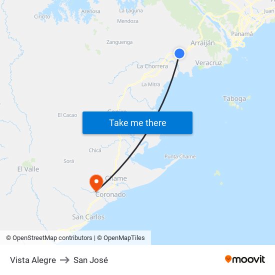 Vista Alegre to San José map