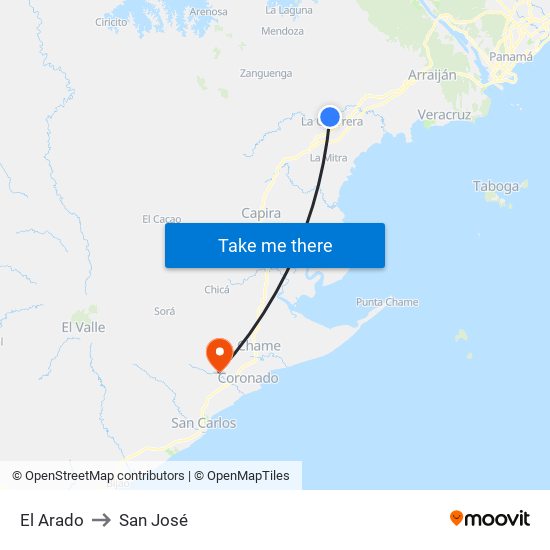 El Arado to San José map