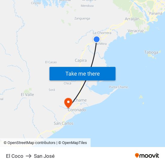 El Coco to San José map