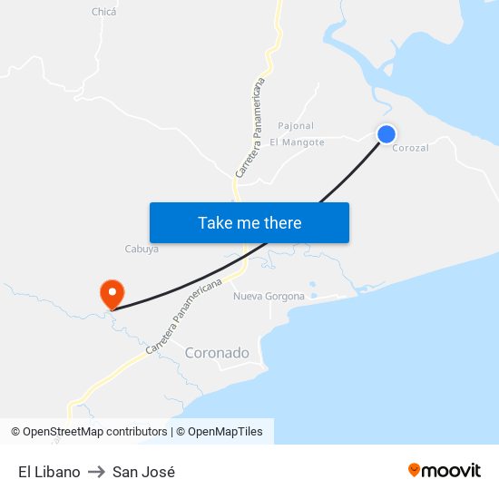 El Libano to San José map