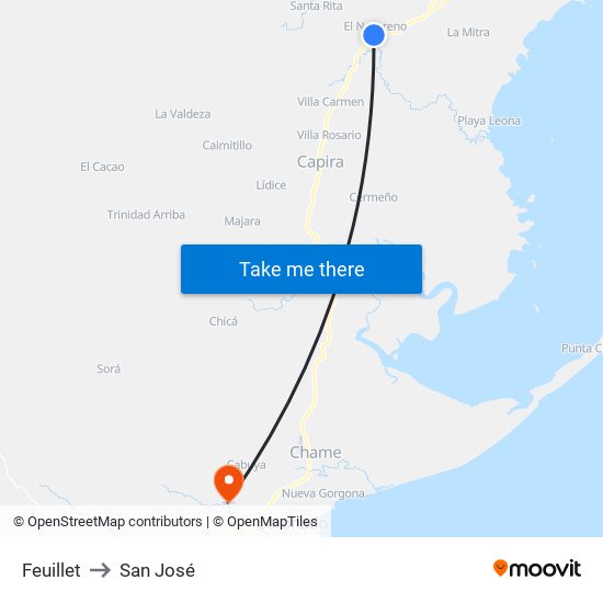 Feuillet to San José map