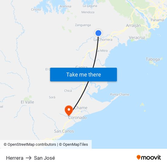 Herrera to San José map