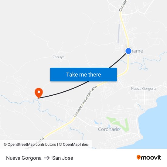 Nueva Gorgona to San José map