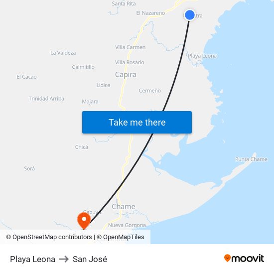 Playa Leona to San José map