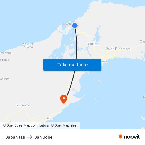 Sabanitas to San José map