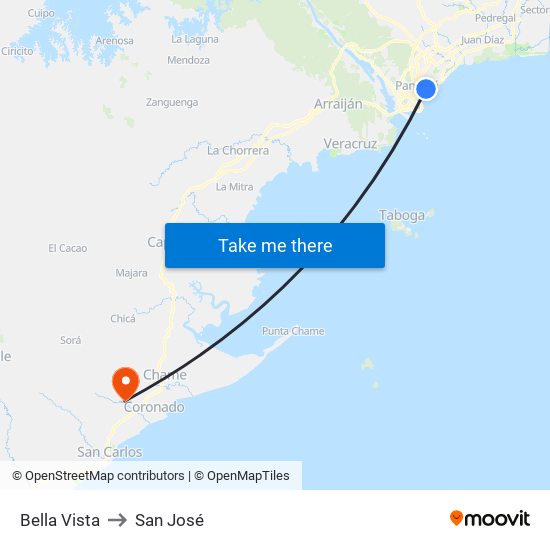 Bella Vista to San José map