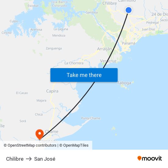 Chilibre to San José map
