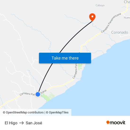 El Higo to San José map
