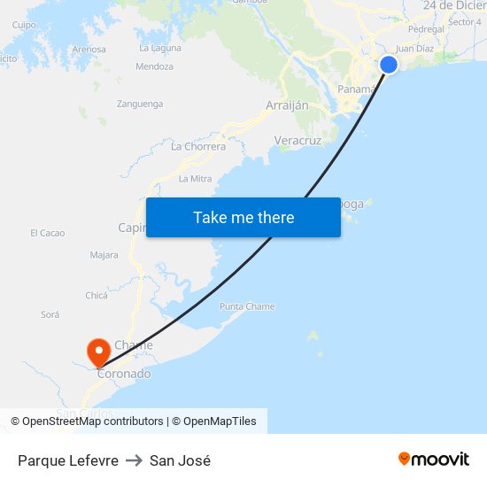Parque Lefevre to San José map