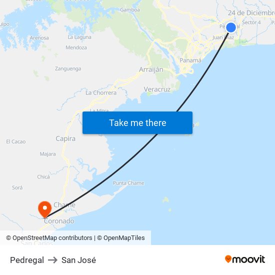 Pedregal to San José map