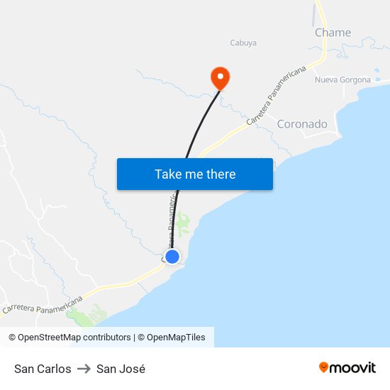 San Carlos to San José map