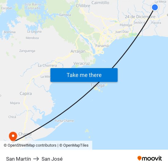 San Martín to San José map