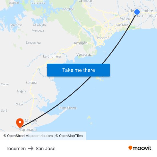 Tocumen to San José map