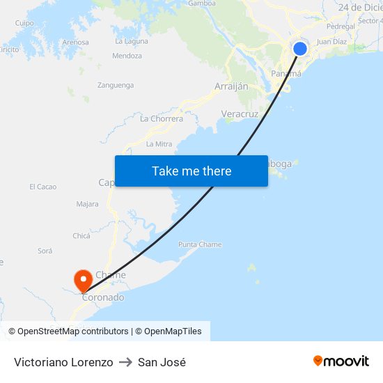 Victoriano Lorenzo to San José map