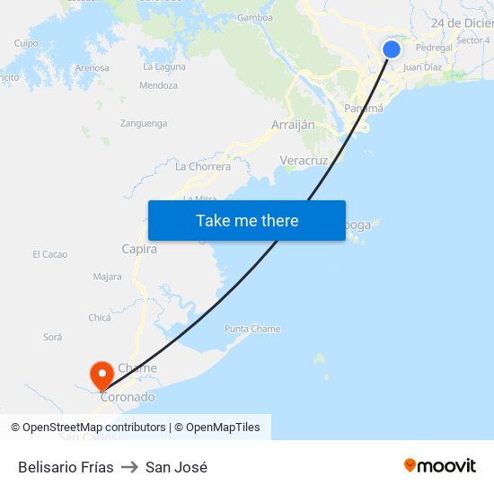 Belisario Frías to San José map