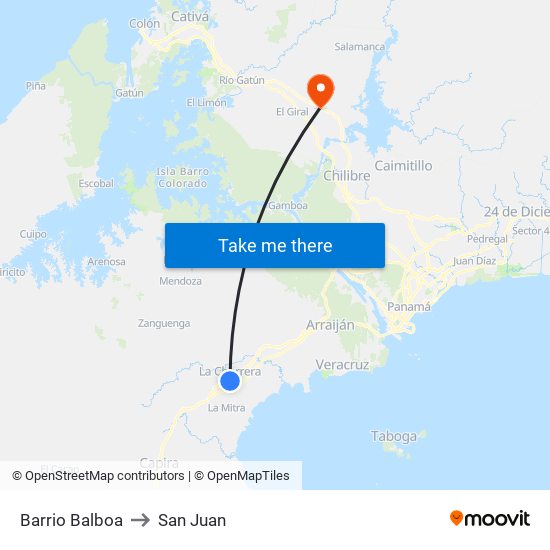 Barrio Balboa to San Juan map