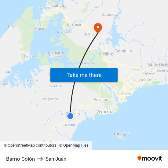 Barrio Colón to San Juan map