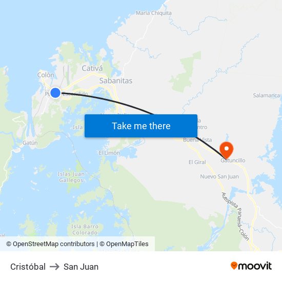 Cristóbal to San Juan map