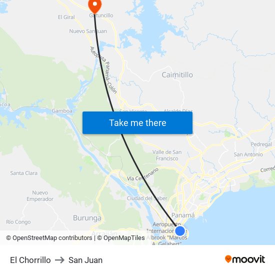 El Chorrillo to San Juan map