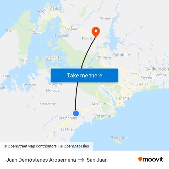 Juan Demóstenes Arosemena to San Juan map
