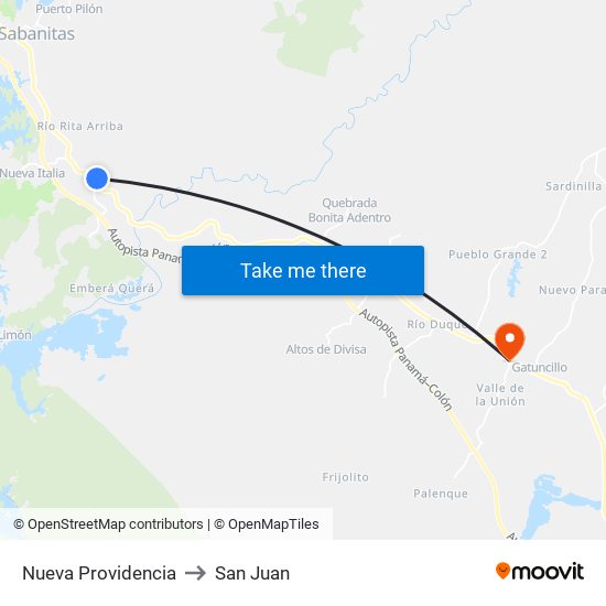 Nueva Providencia to San Juan map