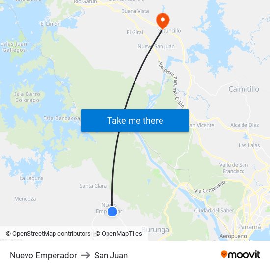 Nuevo Emperador to San Juan map