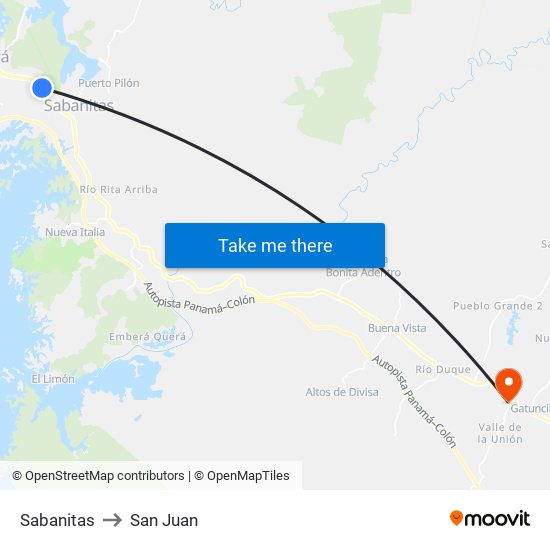 Sabanitas to San Juan map