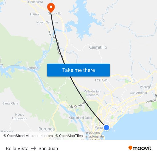 Bella Vista to San Juan map