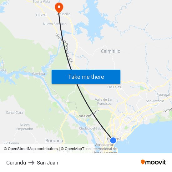 Curundú to San Juan map