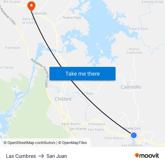 Las Cumbres to San Juan map