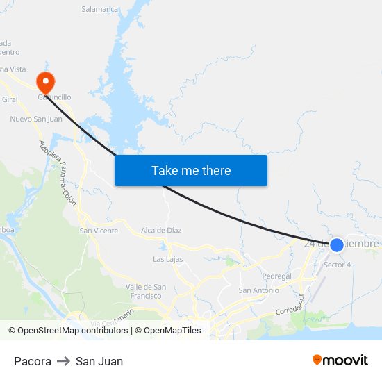 Pacora to San Juan map