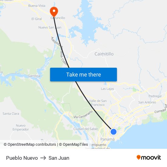 Pueblo Nuevo to San Juan map